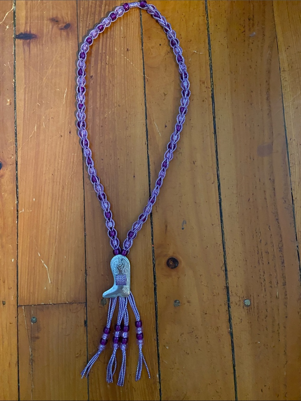 Western Cowgirl silver Cowboy Boots Horse Equestrian Purple Bead tassel Necklace
